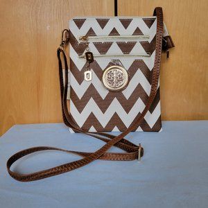 NEW Crossbody Vertical Bag Brown White Gold Adjustable Strap Cute Small Purse